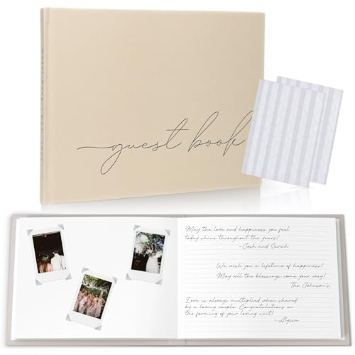 Hochzeitsgästebuch mit transparenten Fotoecken, Selbstklebende Aufkleber, Leinen-Foto-Gästebuch zum Unterschreiben bei Brautpartys oder Hochzeitsempfängen, 100 Seiten, halb blanko und liniert, Dickes