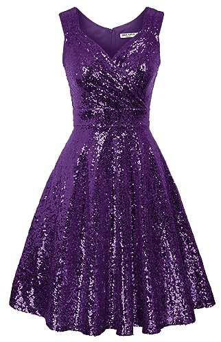 trägerkleid Knielang Retro Kleid a Linie Damen Festliche Kleider Winter Swing Kleid CL1061-20 XL