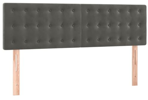 vidaXL Kopfteil, Bettkopfteil mit Holzbeinen, Höhenverstellbar Polsterkopfteil für Bett, Betthaupt Bettzubehör Schlafzimmer, Dunkelgrau 144x5x78/88cm Samt
