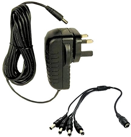 Sentry 12V 2A PSU Power Supply Unit Adapter AC/DC UK 3-Pin mains 240v AC to 12v DC for CCTV Cameras Monitors DVR Router LED Lightings (4-Way Splitter)