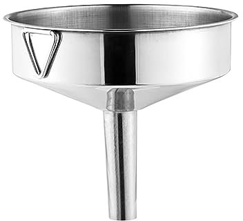 Embudo de cocina de acero inoxidable, embudos de cocina de metal multiusos para llenar botellas, transferir líquido, aceite, zumo, leche, polvo, grano, tamaño 8-30cm ( Color : Silver , Size : 18*17cm
