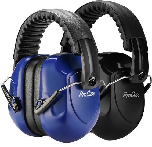 ProCase 2 Stück Gehörschutz Lärmschutz Kopfhörer Ohrenschützer mit Rauschunterdruck faltbar Kapselgehörschutz Safety Ear Muffs NRR 28dB Schallschutz für Autismus Schießsport Bau -Navy/Schwarz