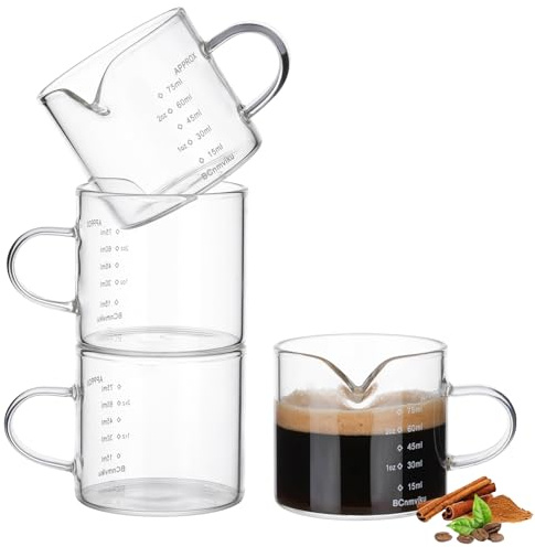 BCnmviku 75ml Espresso Messbecher Glas,Kännchen mit Griff für Barista(1) | für milch,milchschaum,sahne,sirup,saucen,cocktails,kaffeevollautomaten, siebträger,milchschaumcremer