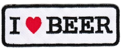 I Love Beer Herz Aufnäher zum aufbügeln oder aufnähen Bügelbild Aufbügler für Kleidung gestickter Bügelflicken Ich liebe Bier Applikation Patch Größe 7,3 x 2,3 cm