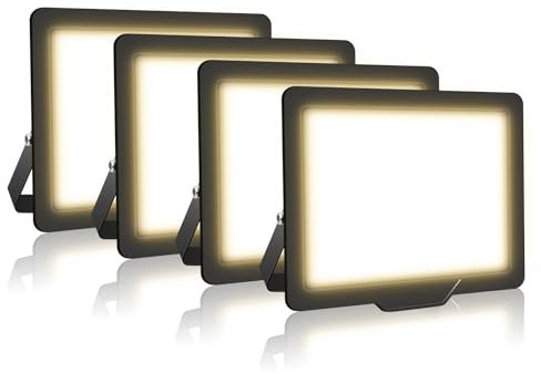 AUXTINGS 4 Stücke 30W LED Strahler Außen, 3000LM 4000K Warmweiß LED Fluter Außenleuchte, IP66 Wasserdicht Scheinwerfer Licht Wandleuchte für Garten Garage Sportplatz Hinterhof
