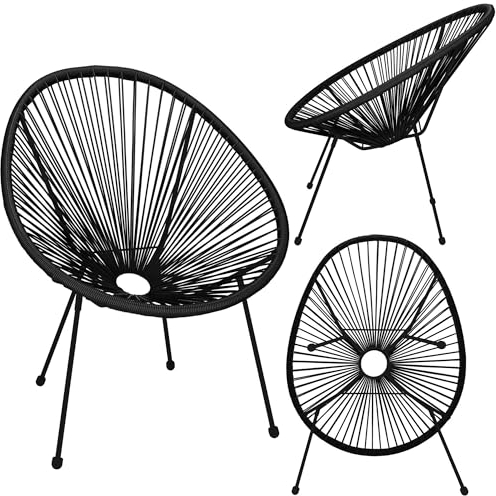 SPRINGOS Acapulco Gartenstuhl Schwarz 73x40,5x87 cm – Rattan-Stuhl mit Metallrahmen, Bequemer Retro-Sessel für Innen & Außen, Trendiger Loungesessel aus PE-Rattan