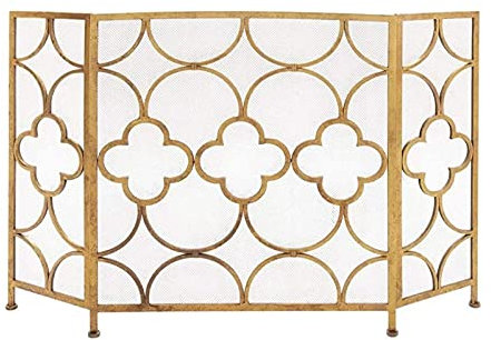 LIDDFAFA Fireplace Screen Gold, 3 Panel Safety Fire Surround Living Room Metal Decor?Metal mesh fire screen The New