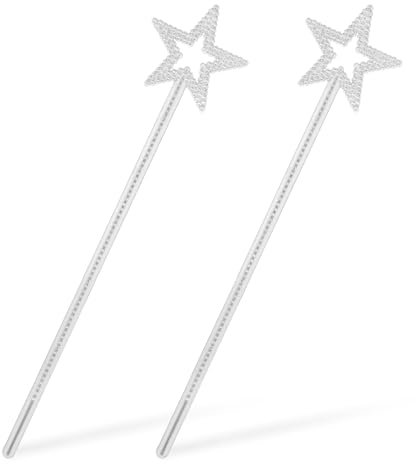Molain Lot de 2 baguettes magiques de princesse pour enfants - Étoile pailletée - Accessoires de costume - Baguette magique d'ange pour anniversaire, mariage, cosplay, jeu de rôle (argent)