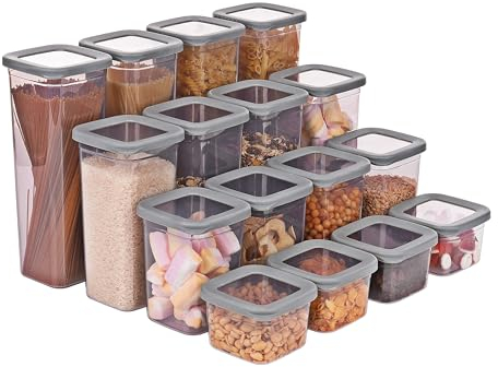 astor24 PREMIUM Vorratsdosen Set mit Deckel Luftdicht | 15er Vorratsbehälter | BPA-FREI | Müsli Mehl und Zucker | 0,4-2 Liter | 5 Größen | Aufbewahrung & Organisation für alle Lebensmittel