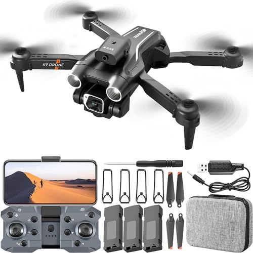 K9 Drohne mit Kamera 1080P, WiFi Live Übertragung FPV Drohne für Kinder Anfänger RC Quadrocopter mit 3 Batterien 360° Hindernisvermeidung One Key Start/Landen Höhenhaltung Headless Modus 3D Flips