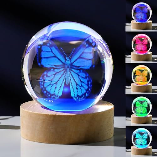 3D-Schmetterlings-Geschenke für Frauen – Kristallkugel 60 mm – Schmetterlingsfiguren Dekor Glastiere Figur – Andenken Briefbeschwerer