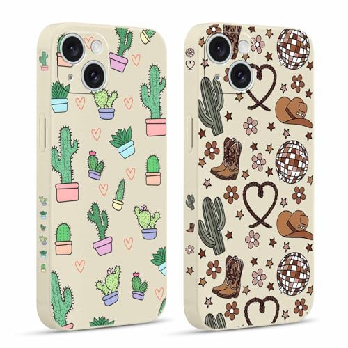 Pnakqil 2 stück Handyhülle für Apple iPhone 15 6,1, Kaktus Muster Hülle lustiges Funny Hülle Süßes Bemaltes Muster Aesthetic Design Schutzhülle Slim Stoßfest Kratzfest Case, 16