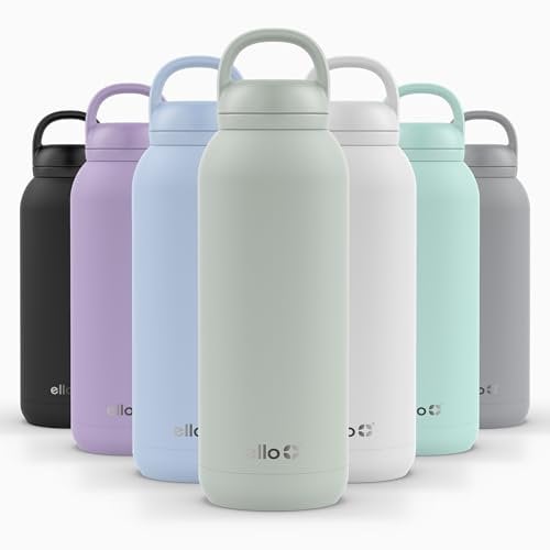 Ello Cooper Twist 40oz Stainless Steel Water Bottle with Chug Lid | Leak Proof | Double Walled and Vacuum Insulated | Built in Carry Loop | Dishwasher Safe | Sage