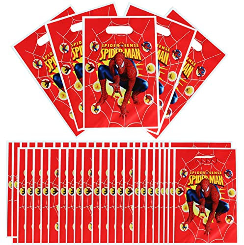 50 Stück Mr.Spiderman Geschenktüten, Partytüten, Tüten Mitgebsel Kindergeburtstag, Plastik Klein Geschenk Candybar Tüten zum Verpacken von Geschenken, Mitgebsel, Party, usw, 25 x 16 cm