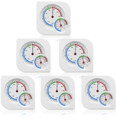 GOEDCH 6 Stücke Analoges Thermo-Hygrometer: 7.5×7.5 cmThermometer Hygrometer 2 in 1, Innen Außen Analog Monitor Temperatur, Zifferblatt Typ Temperatur Feuchtigkeitsmesser für Häuser, Gewächshäuser