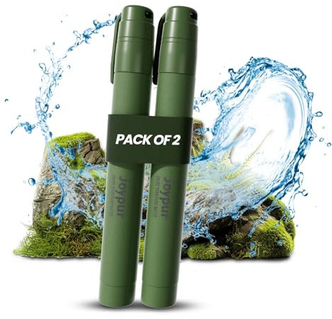 Portable Water Filter Straw Survival,Essential Camping & Hiking Gear,Water Purification Straw for Travel, Biking and Emergency Preparedness (2 Pack, Green)