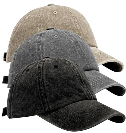 3 Stück Baseball Cap für Herren und Damen, Unisex Athletic Kappe Verstellbar Reine Farbe Baseboard Sport Baseballkappe Fitted Cap Verschluss Mütze