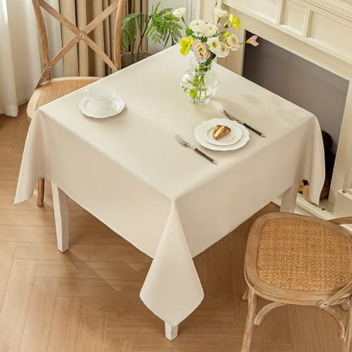 Moonooda Tischdecke Beige Waschbar, 120X120cm Tischdecken Tischtuch aus Polyester, Leicht wasserabweisend mit Lotuseffekt, Dauerhaft Kratzfest für Haus, Hochzeiten, Party