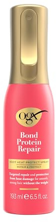 OGX Repair & Protect Bond Protein Repair 450°F Heat Protect Spray, Weightless Repair Mist for Nonstop Damage Protection* for All Hair Types, Heat Spray Preps Hair for Styling, 6.5 fl. oz