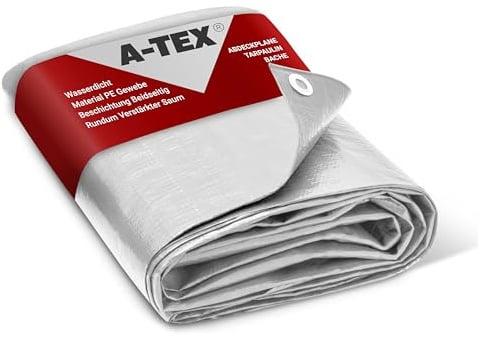 A-TEX® Abdeckplane 140 g/m² (Weiß, 10 x 20 m) | Verschiedene Stärken, Größen und Farben wählbar | Plane mit Ösen | Gewebeplane Gartenplane Bauplane Schutzplane | wasserdicht | reißfest | UV-stabil
