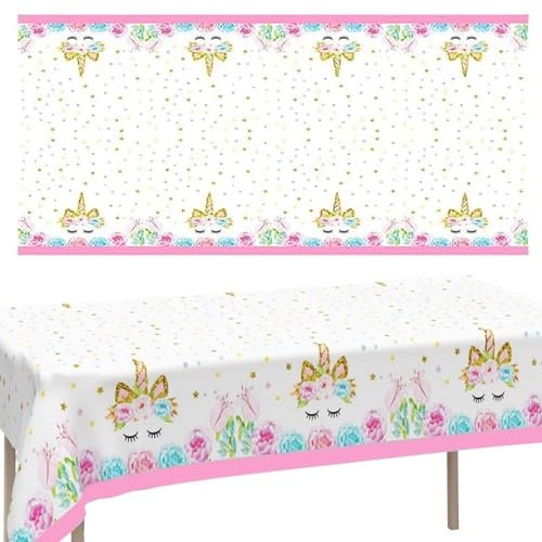 POPOYU Nappe de table licorne 137 x 274 cm - Nappe princesse rose - Pour décoration de fête d'anniversaire, fête à thème licorne - Pour enfants et filles