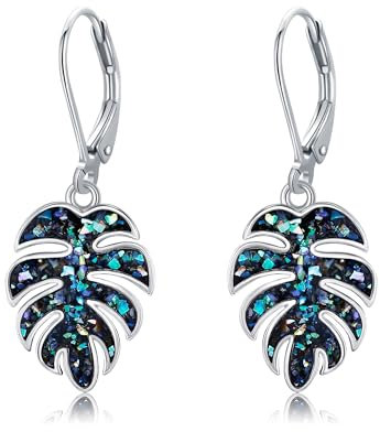 DAYLINLOVE Monstera Earrings S925 Sterling Silver Leverback Palm Leaves Earrings Plant Dangle Drop Earring For Women Tropical Monstera Jewelry Gifts