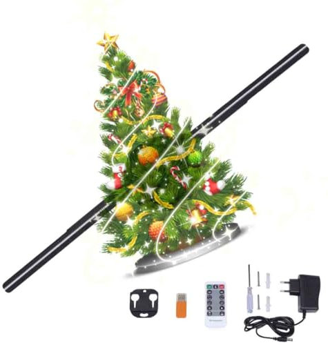 3D Hologram Christmas Tree, 3D Holographic Fan Christmas Tree, 3D Hologram LED Fan Projector Christmas Tree, Advertising Display for Business Store Signs, Bar, Party (42cm)