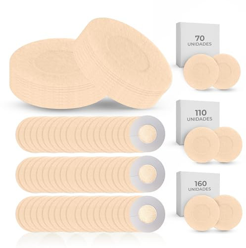 Pack 110uds-Pezoneras Adhesivas Invisibles (6cm Ø)-No se Transparenta ni se Marca el Pezón-Desechables-Adhesivo Natural y Resistente al Sudor-Transpirables e Hipoalergénicas-No Irritan el Pecho