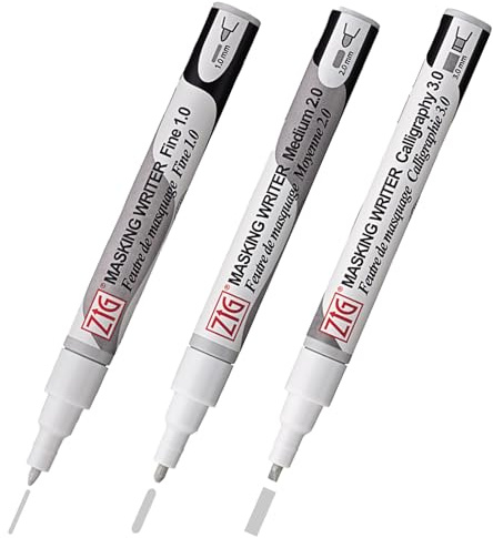 Kuretake Zig Watercolor Masking Fluid pen 3pcs set, Ideal for watercolor paint, Caligraphy, Lettering, Illustration and more, Made in Japan, PMW/3V