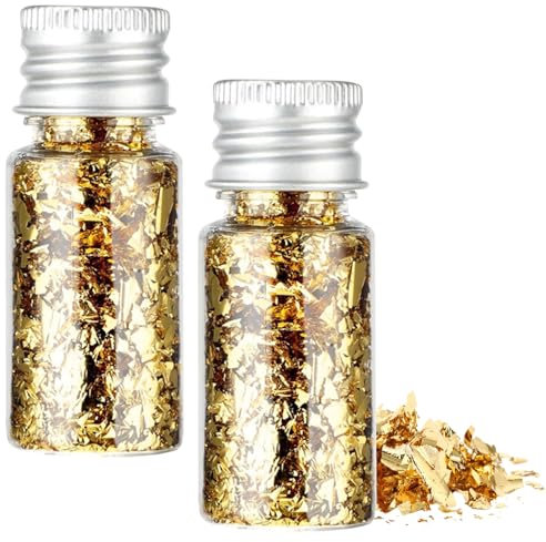 Flaschen Blattgold, Essbare Blattgoldblätter, Blattgold Flocken Multifunktions-Dekorfolienpapier Goldfolie Papier, Küche Mousse Kuchen Backen Gebäck Kunsthandwerk Decor (2 Flaschen)