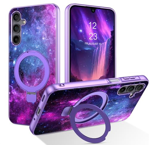 BENTOBEN Handyhülle für Samsung Galaxy A16 mit Ständer, [Magnetisch Ständer Ring] Samsung A16 5G Case Slim Leicht Dünn Nebula Wolke Pattern Muster PC Schale mit TPU Bumper Kratzfest Schutzhülle, Lila