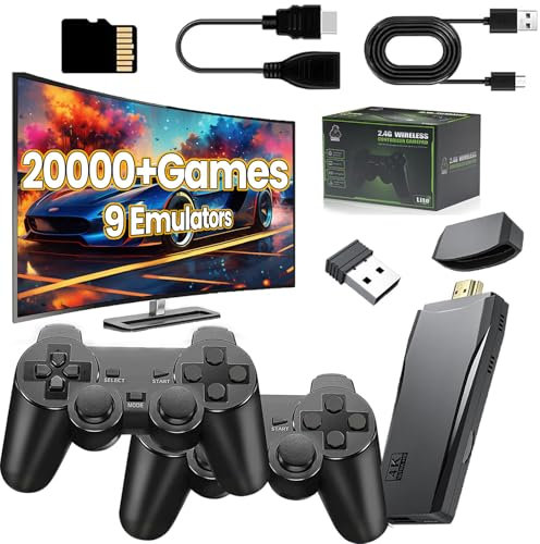 Consola de juegos retro inalámbrica de mano retro con salida HDMI 4K y controlador inalámbrico de 2,4 GHz con 20000 juegos clásicos, nostálgica Plug & Play para TV