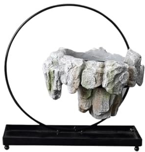 HTYUKFDG Schwimmender Insel Pflanzer mit Metallrahmen Suspension Hanges Harz Rockery Pflanzentopf Chinesische Kunst Mikrolandschaftsblüte für Spargel Farne Sukkulent