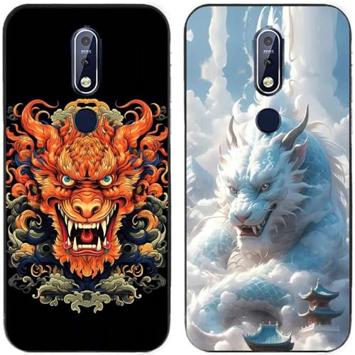 Schutzhülle für Nokia 7.1, chinesischer Pixiu-Druck, TPU-Gel-Silikon, 2 Stück