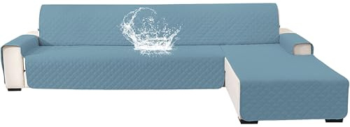 YSTELLAA Couch Überzug L Form 2 Sitzer, Hellblau | Sofa Cover L Shape Reversibel Universal, Gesteppte Sofa Überzug Ecksofa Rutschfest, Couch Bezug Ecksofa Kratzfest Waschbar