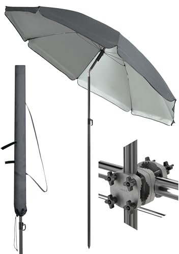 4smile Sonnenschirm Balkon SunnyJoy im 3er-Set - UPF 50+ Balkon Schirm 180 cm + Sonnenschirmhalter Balkongeländer SunnyGuy + Sonnenschirmhülle - Sonnenschutz Balkon, Sonnenschirm Strand, Anthrazit