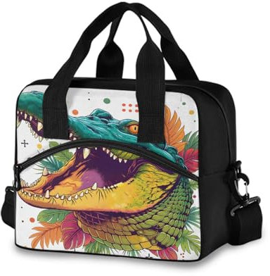 Reusable Lunch Box for Men/Women Colorful Crocodile Insulated Tote Bag Leakproof Lunchbox with Pocket for Work Office Picnic Beach Freezable Lunch Cooler Bag with Adjustable Shoulder Strap