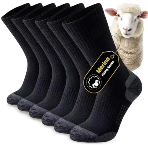 Niorasen Merino Wool Hiking Socks for Men & Women, 3 Pairs | 50% merino wool socks with cushioning, seamless toe and reinforced heel and toe; moisture wicking for hiking and trekking.