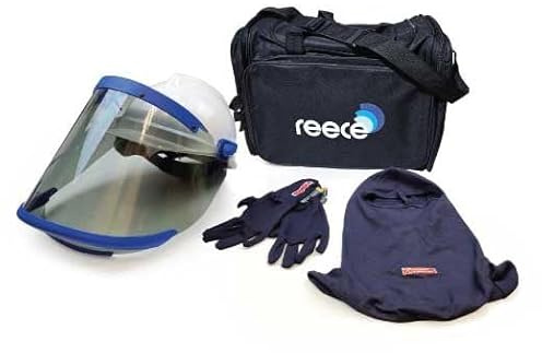 Reece Safety Arc Flash Class 2 PPE Face and Hands Kit - 12cal/cm2 Overall Rating - Includes Visor & Helmet, Balaclava, Knitted Gloves and Holdall