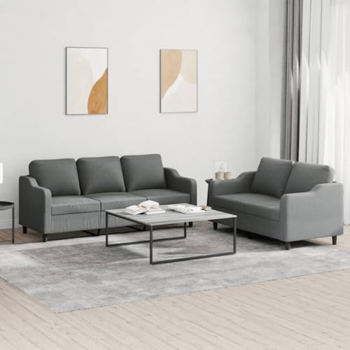 YUOTYRKTEJRSG 2-TLG. Sofagarnitur mit Kissen Dunkelgrau Stoff Sofa Set Wohnzimmer Möbel. Bequemes Sitzgruppe mit Polster. Modernes Design für Wohnbereich. Esszimmer und Gästezimmer