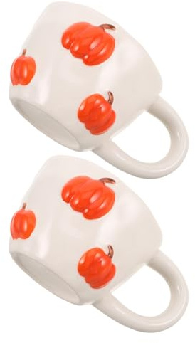 DOITOOL 2 Pcs Ceramic Pumpkin Mugs Set, Pumpkin-Shaped Coffee Cups for Halloween and Thanksgiving, Novelty Fruit Design Mugs for Breakfast and Seasonal Kitchen Decor