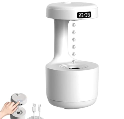 Mushroom Anti Gravity Humidifier,800ML Innovativer Anti-Schwerkraft-Luftbefeuchter mit schwebendem Wassertropfen und Uhr,LED-Lichtern Aroma Diffuser,Regen pilz Lampe für Kinderzimmer,Zuhause (Weiß)
