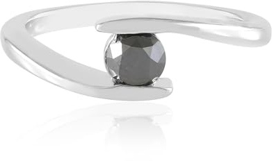 Cavill schwarzer Diamantring aus 0,454 ct runder Brillant-Schwarzdiamant in 925er platiniertem Silber, moderner offener Silberring mit minimalistischem Design für Alltag und Anlässe