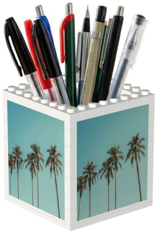 ESNAIUVCD Palm Tree Print Building Block Pen Holder - Pencil Holder For Desk/Classroom,Desk Accessories, Multifunctional Office Supplies Pen Organizer Pencil Cups(2pcs)