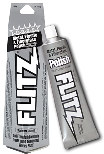 Flitz Metal Polish and Metal Cleaner Paste, Also Works on Plastic, Fiberglass, Aluminum, Jewelry, Sterling Silver - Headlight Restoration and Rust Remover - Made in the USA - 1.76 OZ