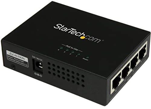 StarTech.com Injecteur PoE+ à 4 ports Gigabit - Midspan Power over Ethernet à fixation murale - 802.3at/af (POEINJ4G)