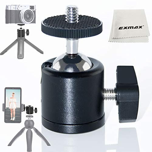 EXMAX 360 Degree Aluminum Alloy Body Rotating Swivel Mini Tripod Ball Head with 1/4 Screw Thread Base Mount for Lighter DSLR Camera Camcorder LED Light Bracket Hiking HTC Vive (Black)