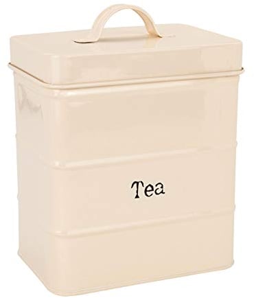 Harbour Housewares Metal Tea Canister - Cream - Pack of 1 - Vintage Metal Kitchen Storage Loose Tea Caddy Preserve Food Tin Bin Container Jars Airtight Lid