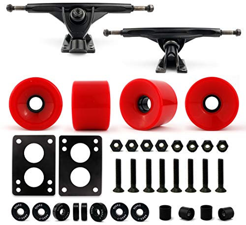 Vj skateshop Longboard Skateboard Combo Paket mit 70 mm Rollen 18 Zoll 180 mm Aluminium Achsen Kugellager Hardware Komplettset, rot