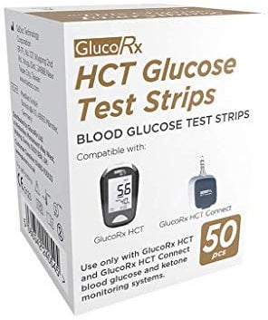 GlucoRx HCT Glucose Test Strip, 50 Pack
